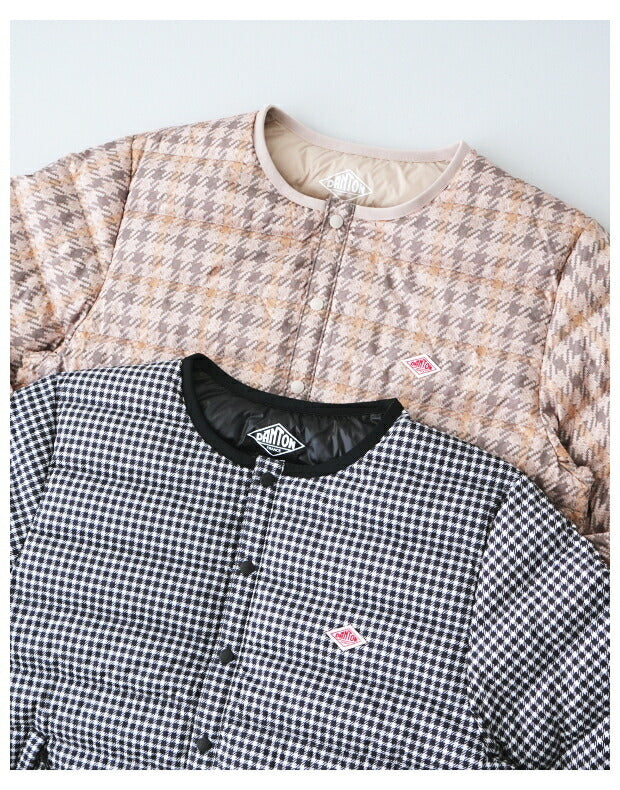 ダントンクルーネックインナーダウンジャケット(チェック)(DT-A0001NNP)PRINTPOLYESTERTAFFETAINNERDOWNCREWNECKJACKETDANTON(レディース)【2023秋冬】*送料無料*【後払い決済不可】*