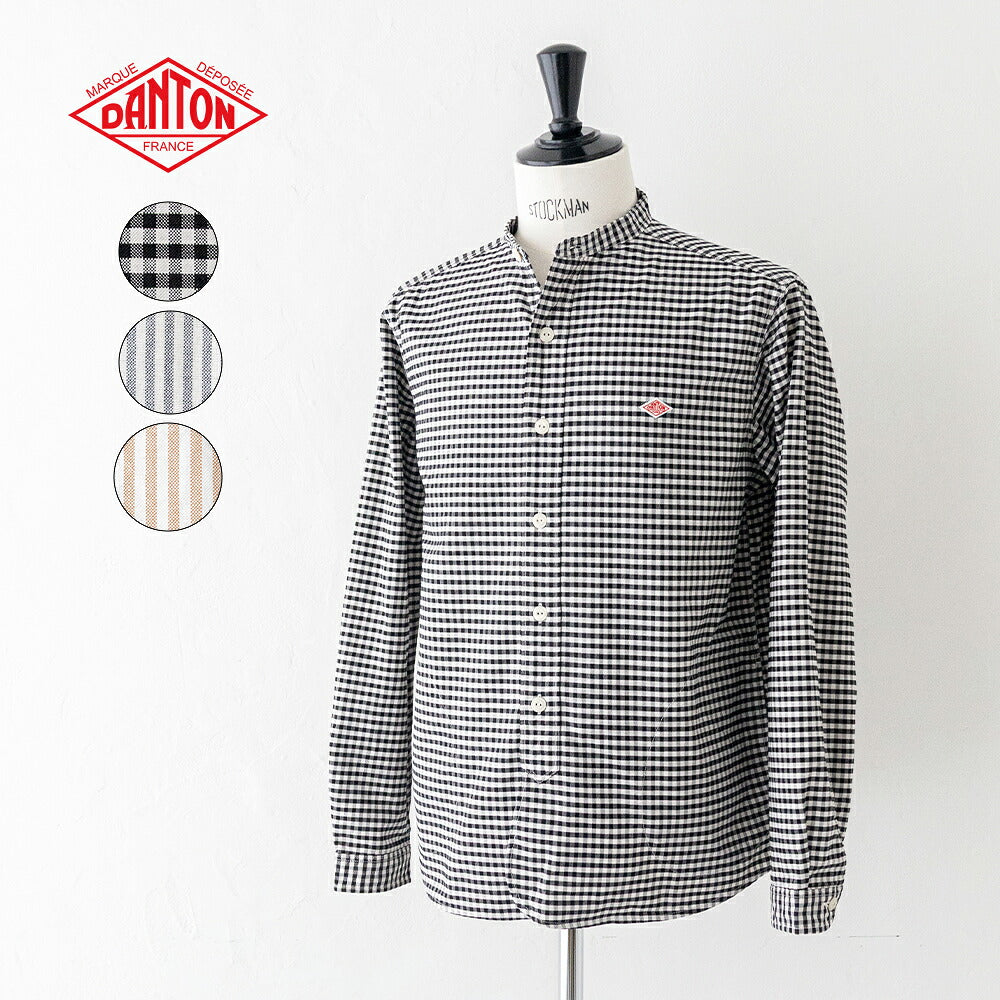 ダントン オックスフォード バンドカラー長袖シャツ (DT-B0280 OXP) OXFORD PLAID BAND COLLAR SHIRT L/S DANTON(メンズ)