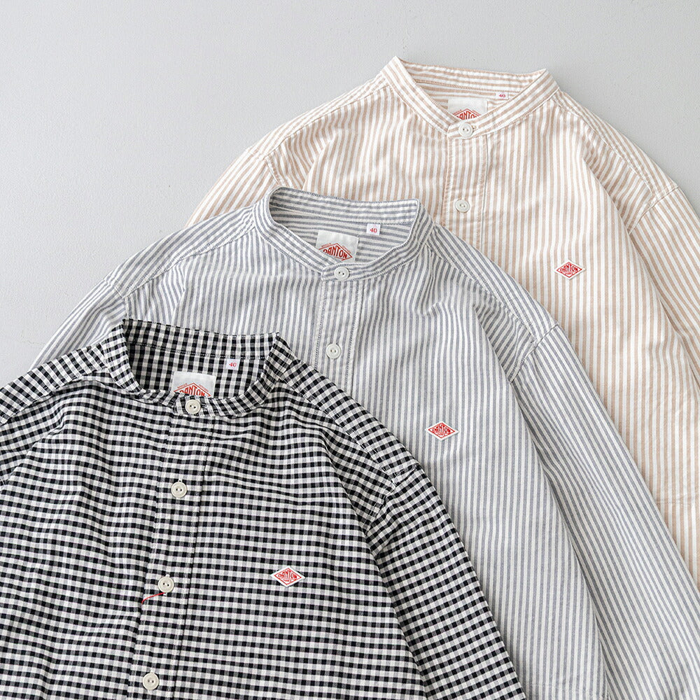 ダントン オックスフォード バンドカラー長袖シャツ (DT-B0280 OXP) OXFORD PLAID BAND COLLAR SHIRT L/S DANTON(メンズ)