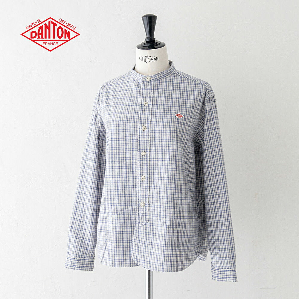 ダントン ブラッシュド ツイル チェック バンドカラー 長袖シャツ (DT-B0279 KTW) BRUSHED TWILL CHECK BAND COLLAR SHIRT L/S DANTON(レディース)