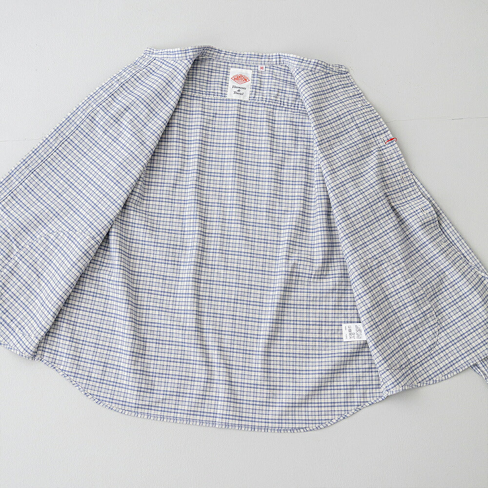 ダントン ブラッシュド ツイル チェック バンドカラー 長袖シャツ (DT-B0279 KTW) BRUSHED TWILL CHECK BAND COLLAR SHIRT L/S DANTON(レディース)