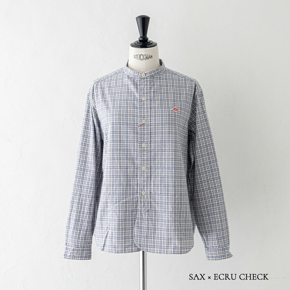 ダントン ブラッシュド ツイル チェック バンドカラー 長袖シャツ (DT-B0279 KTW) BRUSHED TWILL CHECK BAND COLLAR SHIRT L/S DANTON(レディース)