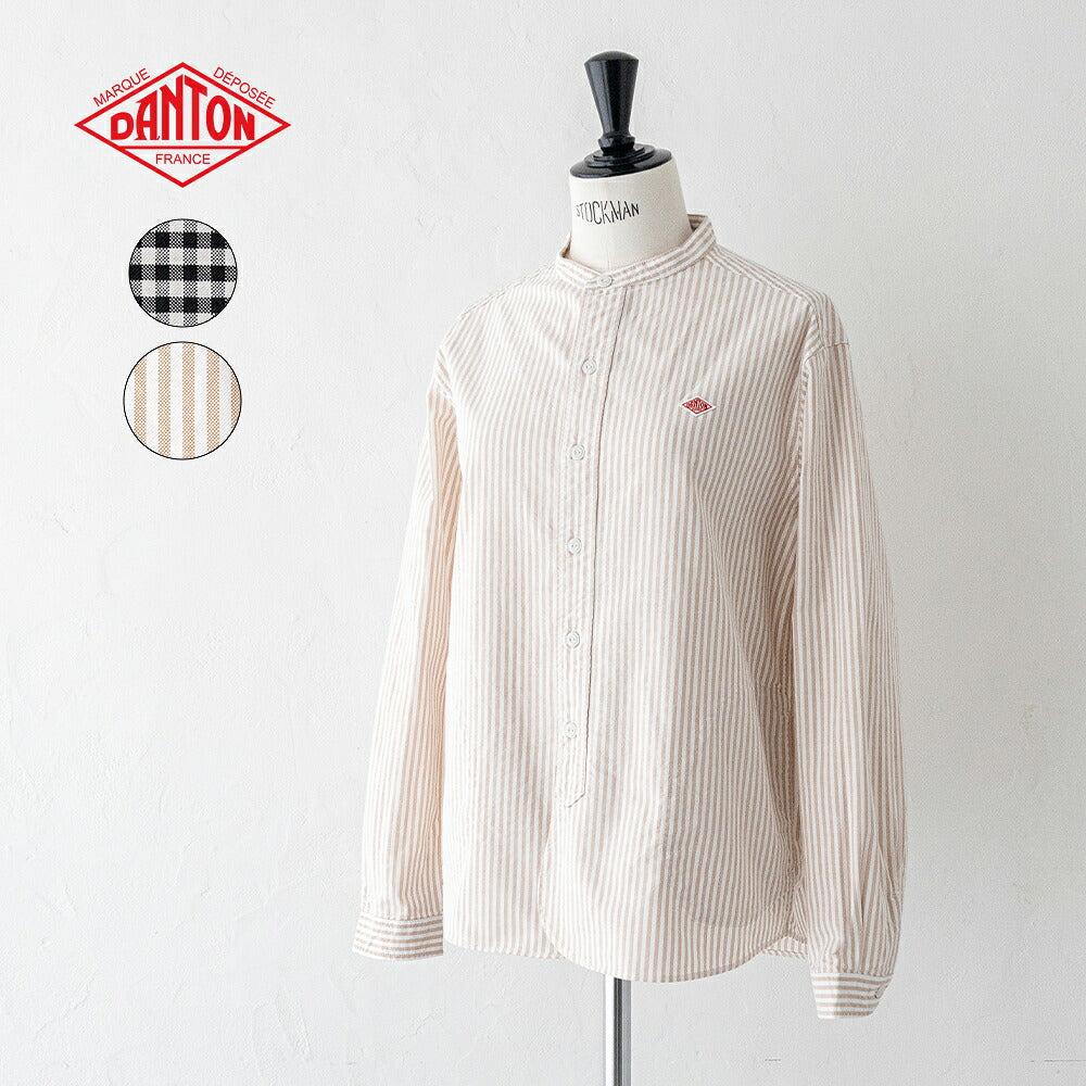ダントン オックスフォード バンドカラー長袖シャツ (DT-B0279 OXP) OXFORD PLAID BAND COLLAR SHIRT L/S DANTON(レディース)