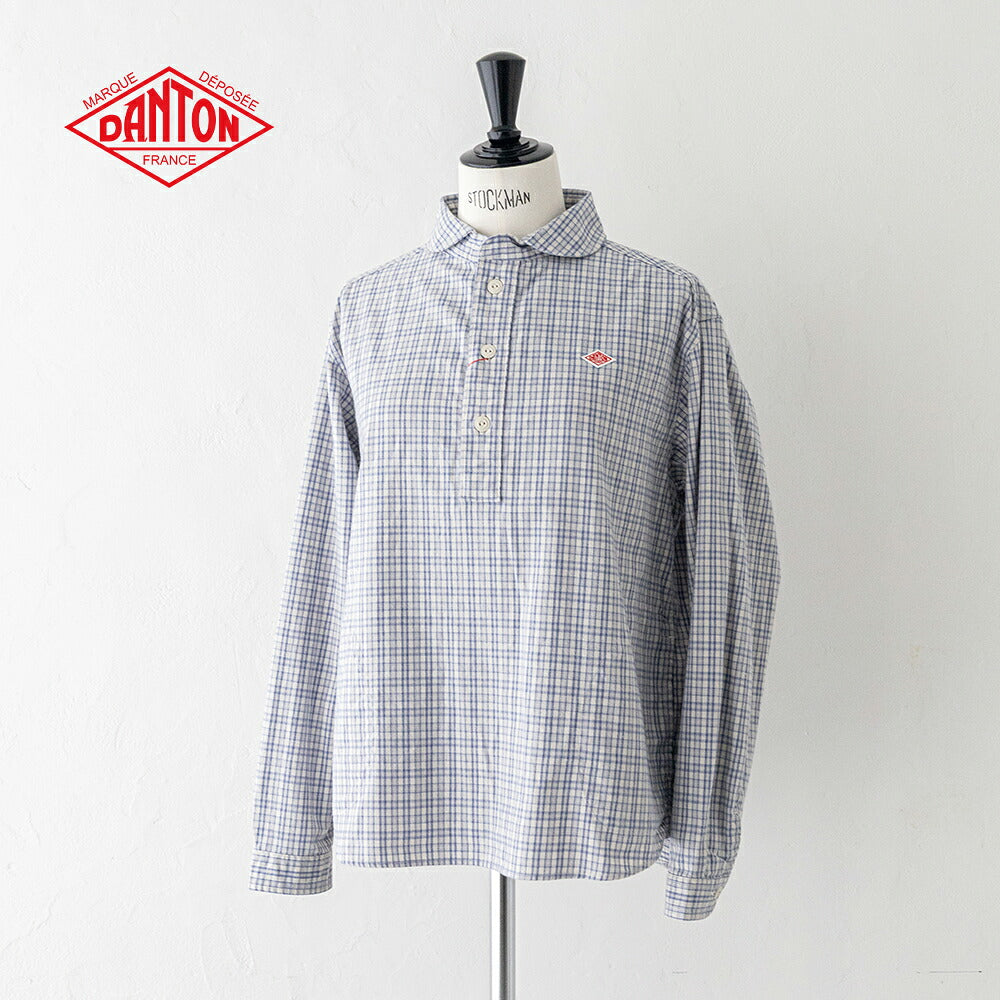 ダントン ブラッシュド ツイル チェック ラウンドカラー プルオーバー 長袖シャツ (DT-B0281 KTW) BRUSHED TWILL CHECK ROUND COLLAR P.O SHIRT L/S DANTON(レディース)