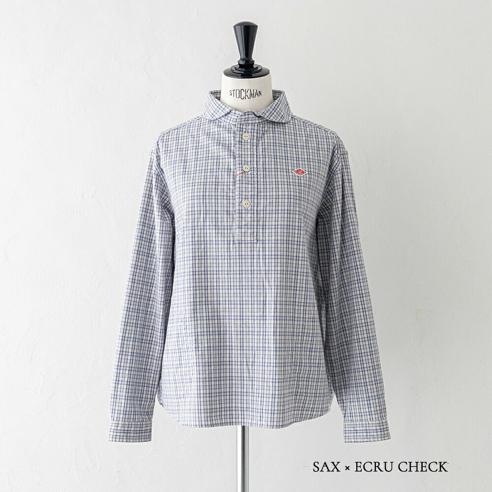 ダントン ブラッシュド ツイル チェック ラウンドカラー プルオーバー 長袖シャツ (DT-B0281 KTW) BRUSHED TWILL CHECK ROUND COLLAR P.O SHIRT L/S DANTON(レディース)