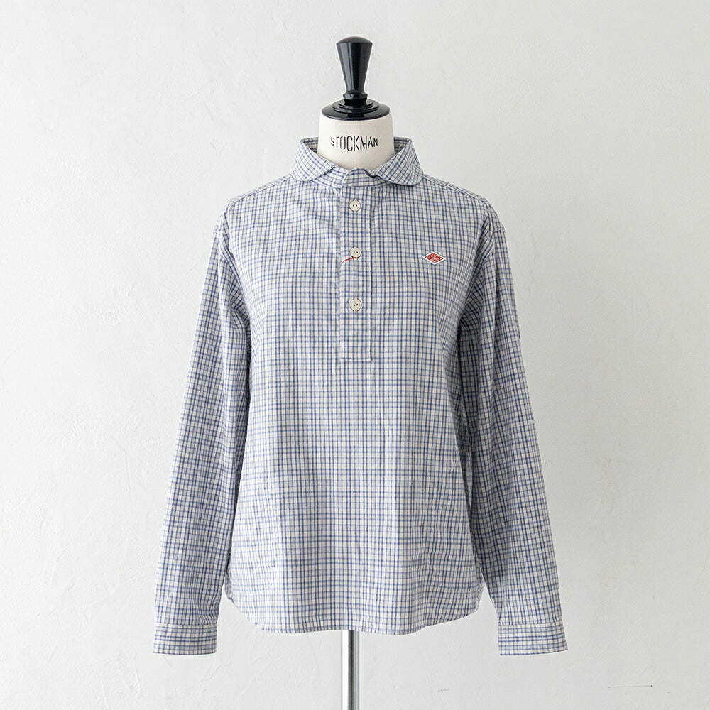 ダントン ブラッシュド ツイル チェック ラウンドカラー プルオーバー 長袖シャツ (DT-B0281 KTW) BRUSHED TWILL CHECK ROUND COLLAR P.O SHIRT L/S DANTON(レディース)
