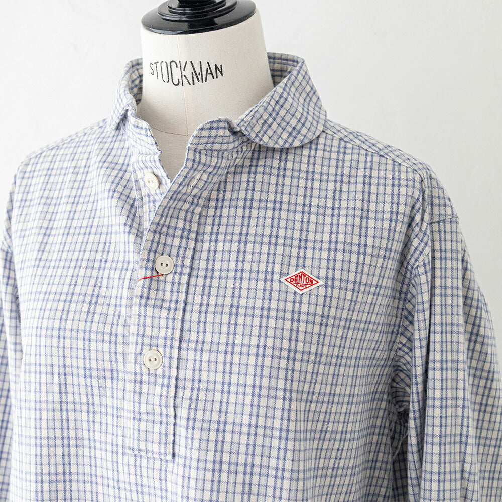 ダントン ブラッシュド ツイル チェック ラウンドカラー プルオーバー 長袖シャツ (DT-B0281 KTW) BRUSHED TWILL CHECK ROUND COLLAR P.O SHIRT L/S DANTON(レディース)