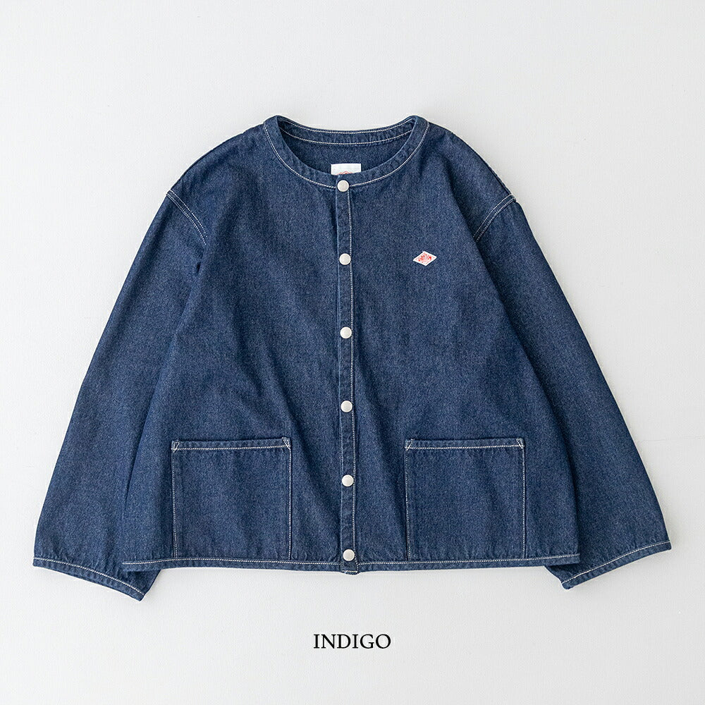 ダントン コットンデニム カラーレスジャケット (DT-B0397 SOU) 10OZ DENIM CREW NECK JACKET DANTON(レディース)