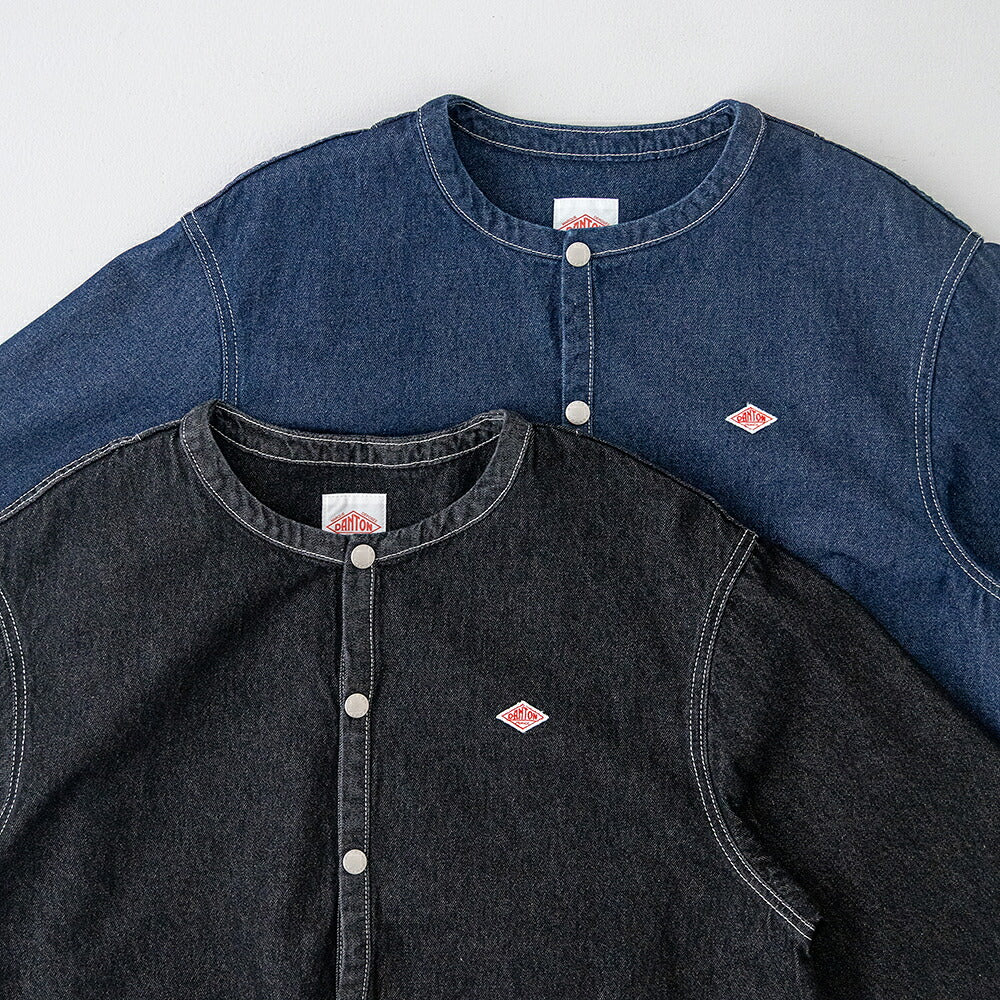 ダントン コットンデニム カラーレスジャケット (DT-B0397 SOU) 10OZ DENIM CREW NECK JACKET DANTON(レディース)