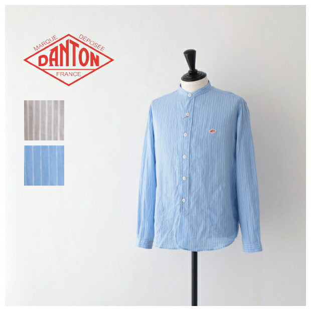 ダントンリネンストライプバンドカラーシャツ(DT-B0280KLP)LINENSTRIPEBANDCOLLARSHIRTL/SDANTON(メンズ)【2024春夏】*送料無料*【後払い決済不可】*