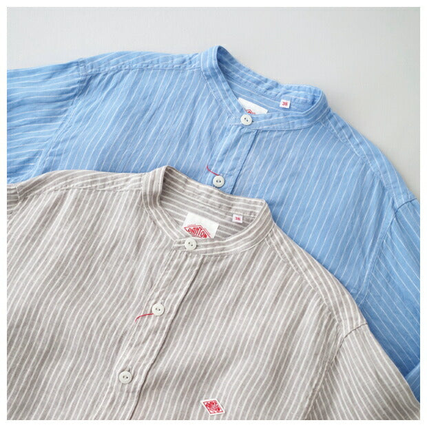 ダントンリネンストライプバンドカラーシャツ(DT-B0280KLP)LINENSTRIPEBANDCOLLARSHIRTL/SDANTON(メンズ)【2024春夏】*送料無料*【後払い決済不可】*