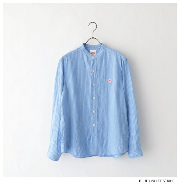 ダントンリネンストライプバンドカラーシャツ(DT-B0280KLP)LINENSTRIPEBANDCOLLARSHIRTL/SDANTON(メンズ)【2024春夏】*送料無料*【後払い決済不可】*
