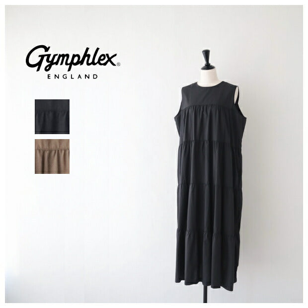 ジムフレックスコットンスリーブレスティアードワンピース(GY-G0076VTY)VINTAGEWASHEDTYPEWRITERCLOTHSLEEVELESSTIEREDDRESSGymphlex(レディース)【2024春夏】*送料無料*【後払い決済不可】*