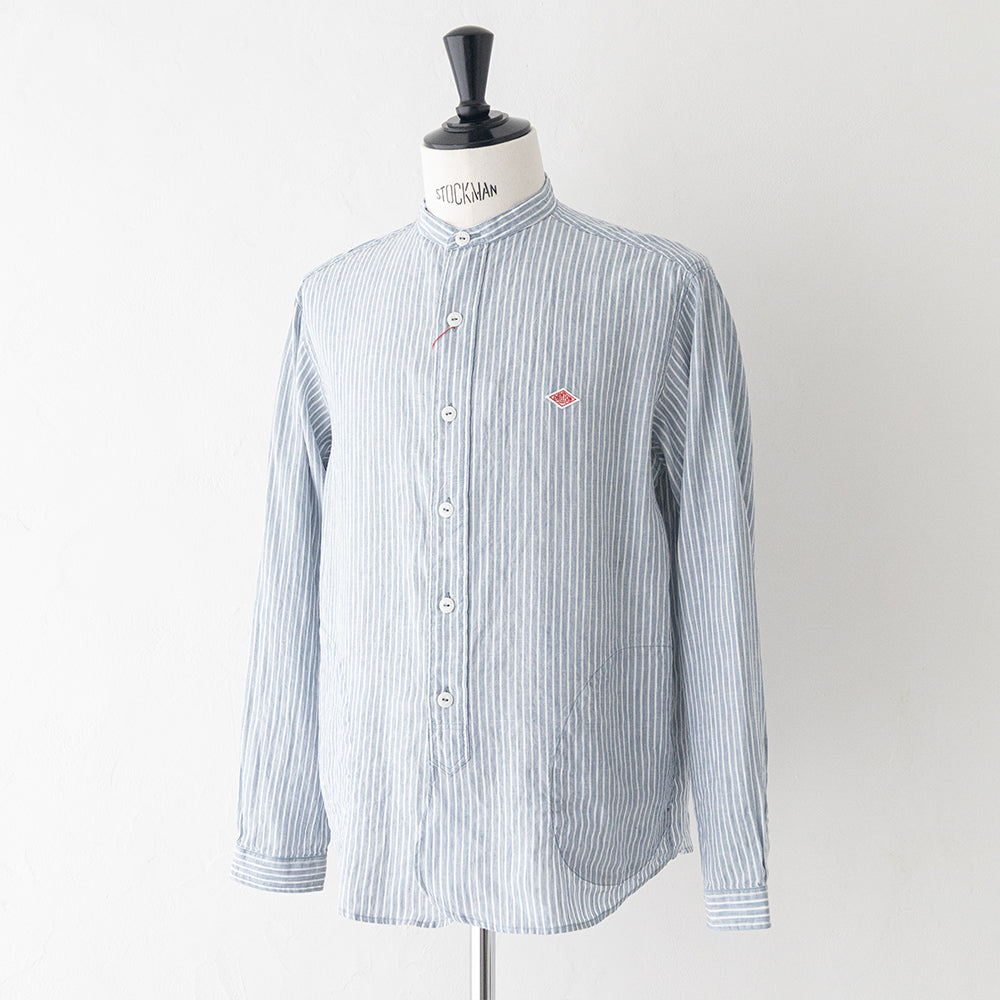 リネンコットン <BR>ストライプ <BR>バンドカラー シャツ L/S<BR> (DT-B0280 LCT)<BR> (メンズ)<BR>【2026春夏】