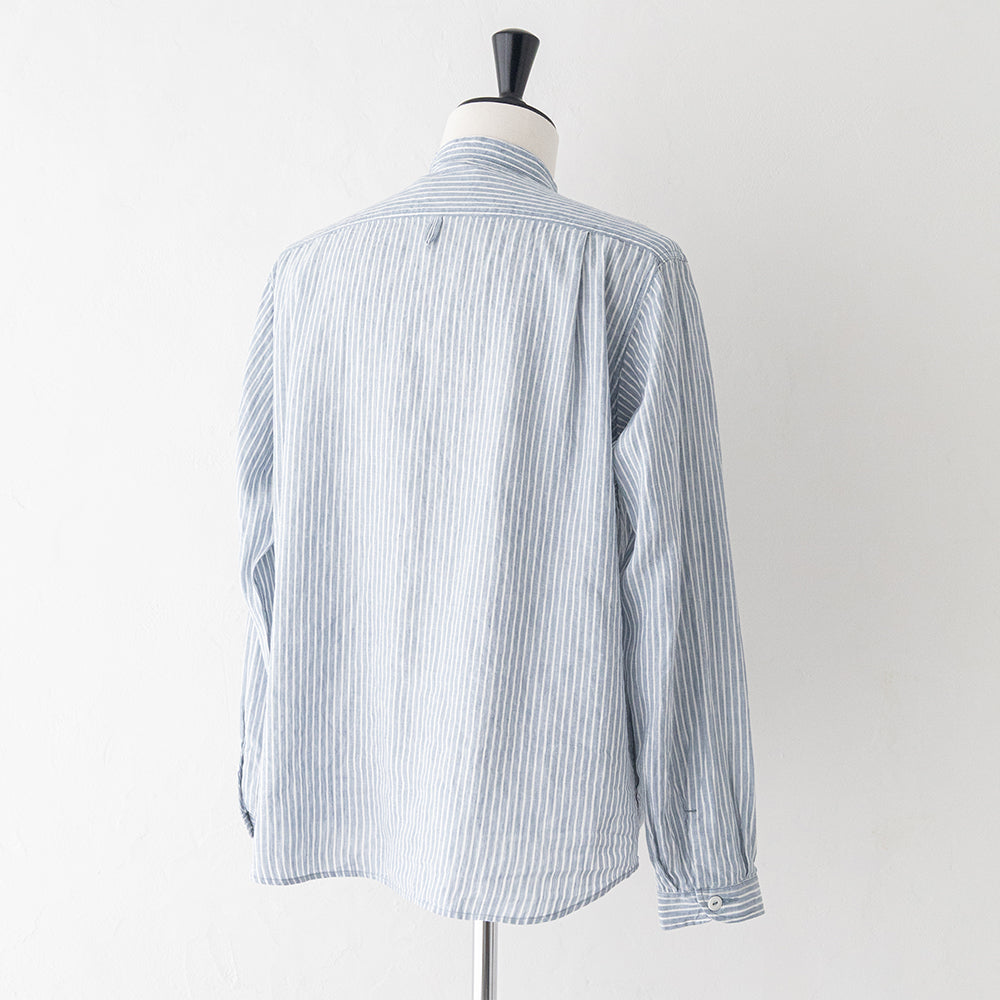 リネンコットン <BR>ストライプ <BR>バンドカラー シャツ L/S<BR> (DT-B0280 LCT)<BR> (メンズ)<BR>【2026春夏】