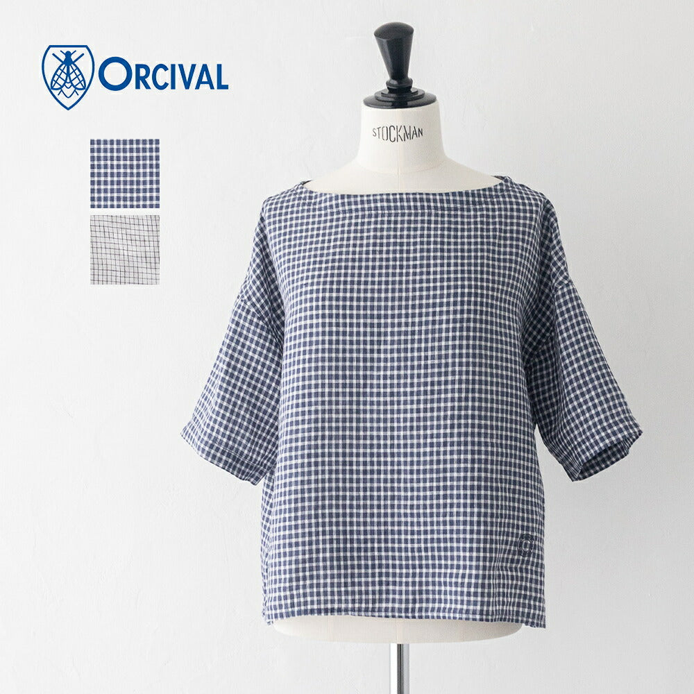オーシバルリネンチェックボートネックプルオーバー(OR-B0388LCH)60/-LINENCHCKBOATNECKPULLOVERORCIVAL(レディース)【2026春夏】*送料無料*【後払い決済不可】*