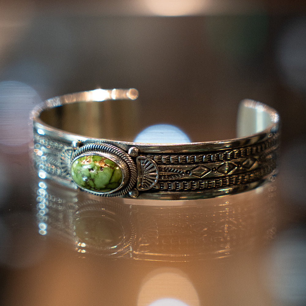 5/8" width Stamped Sonoran Gold Turquoise Bracelet<br>【Stanley Parker】<br>(LEW240402)