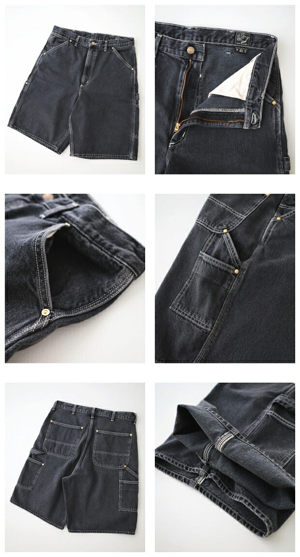 オアスロウブラックデニムペインターショーツ(01-7128-D61S)BLACKDENIMPAINTERSHORTSorSlow(メンズ)【2024春夏】*送料無料*【後払い決済不可】*