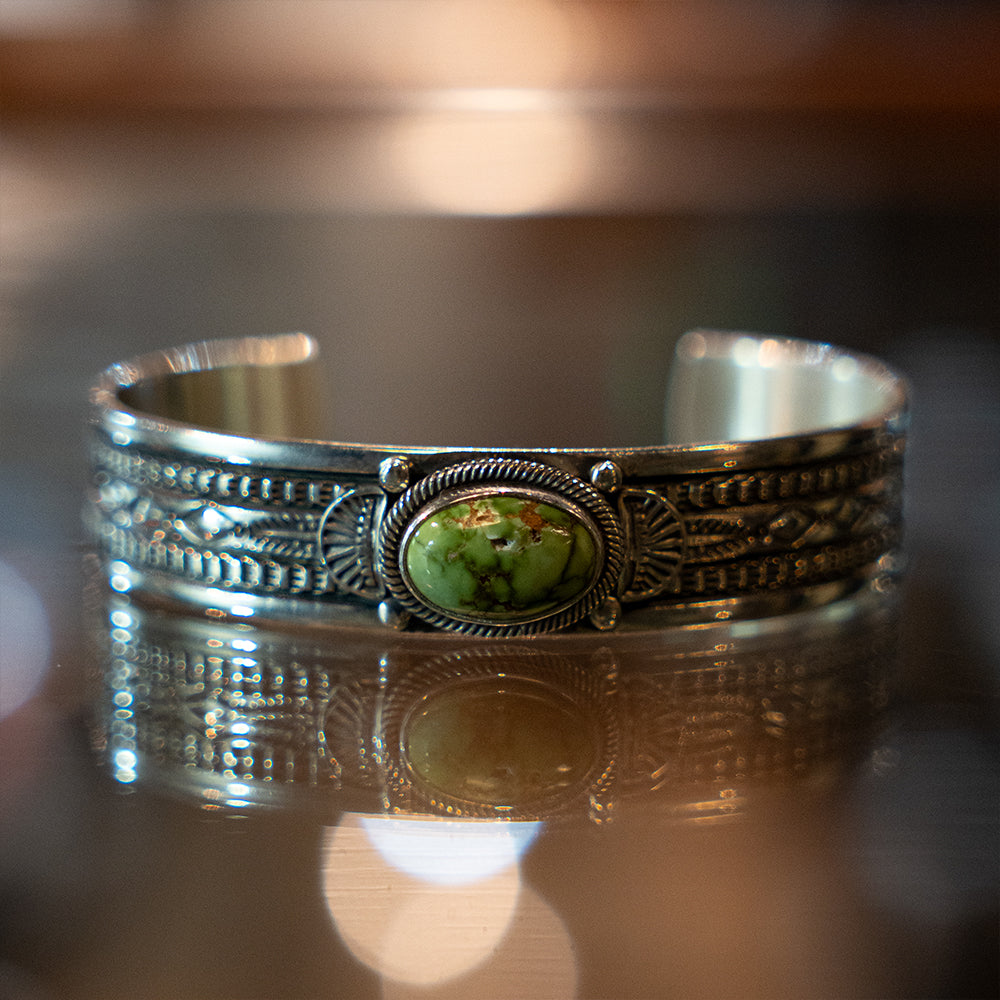 5/8" width Stamped Sonoran Gold Turquoise Bracelet<br>【Stanley Parker】<br>(LEW240402)