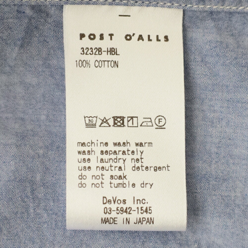 ポストオーバーオールズOriginalBLBandCollarShirt(highcountbroadclothlt.blue)(3232BHBL)PostO’Alls(メンズ)【2026春夏】*送料無料*【後払い決済不可】*