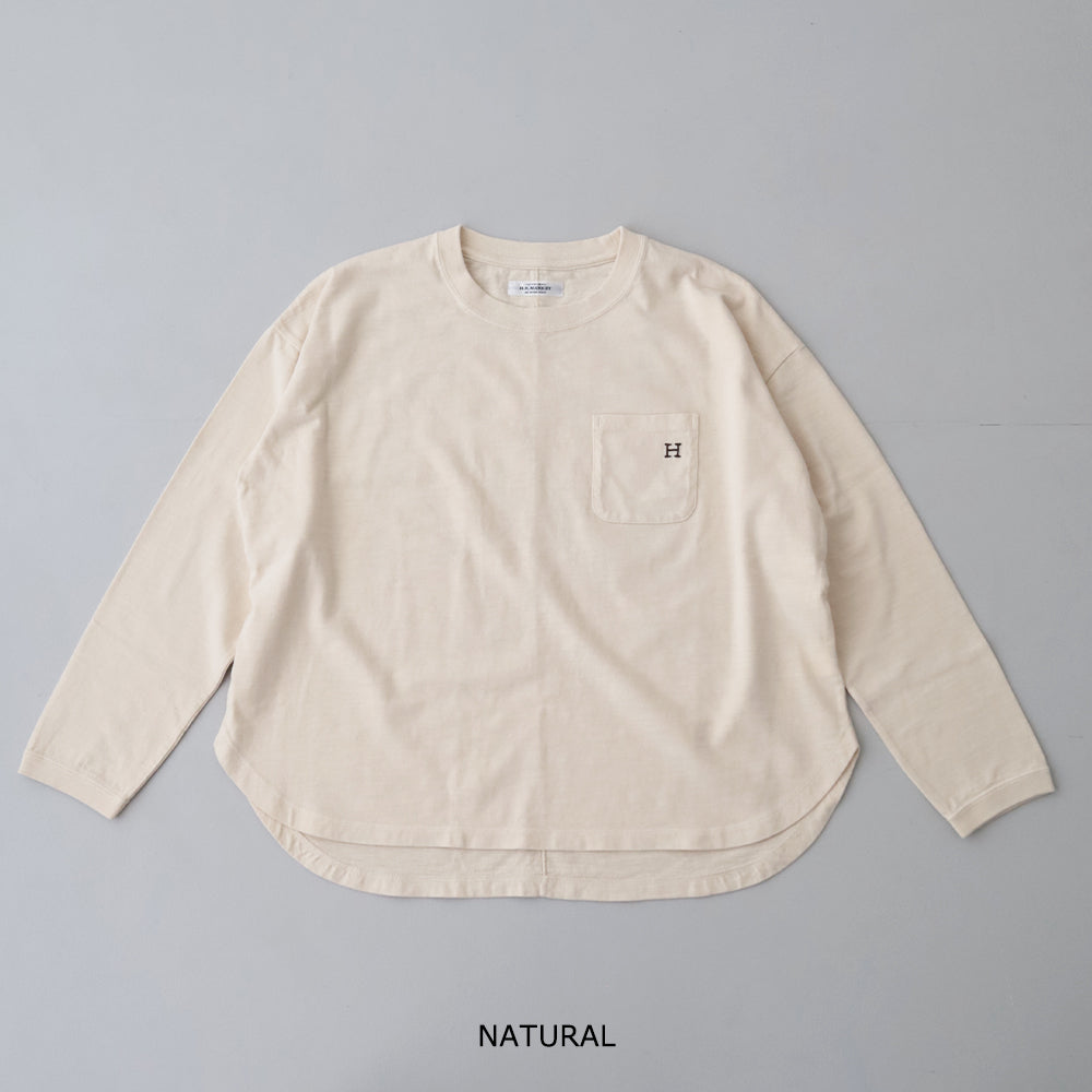 WWスラブテンジク <br>Hエンブロイダリーポケット<br> ラウンドヘム <br>ロングスリーブTシャツ <br>(1017867) <br>(レディース)