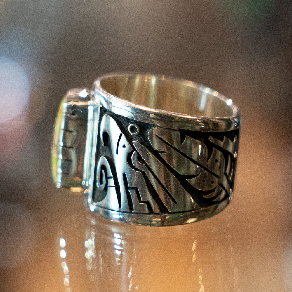 Hopi Sonoran Gold Turquoise Band Ring<br>【Clifton Mowa】<br>(LEW140302)