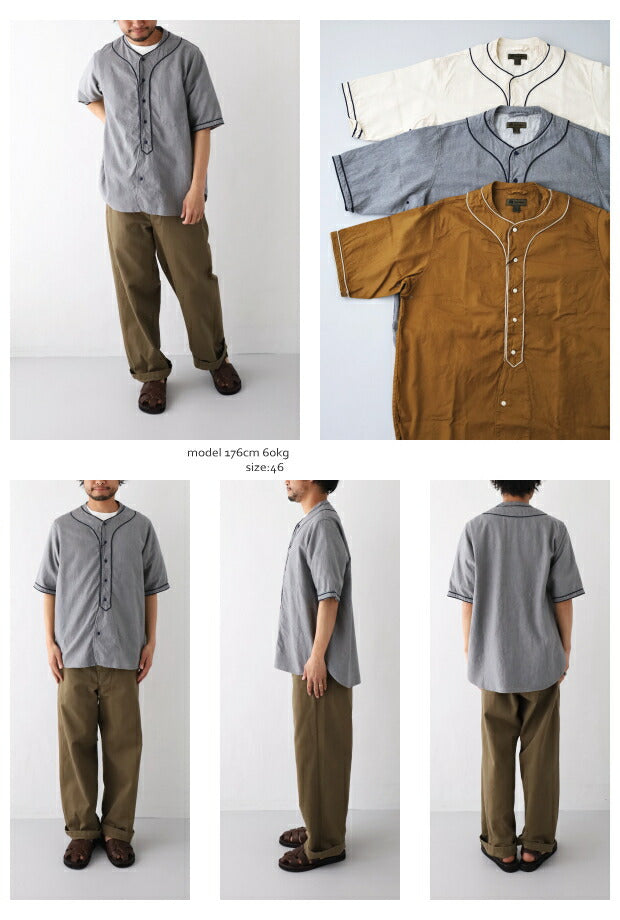 ナイジェルケーボンベースボールシャツショートスリーブ-タイプ2(80460011001)BASEBALLSHIRTSHORTSLEEVETYPE2NigelCabourn(メンズ)【2023春夏】*送料無料*【後払い決済不可】*