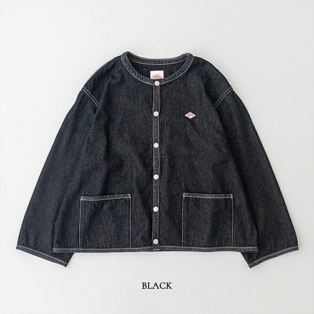 ダントン  コットンデニム カラーレスジャケット  (DT-B0397 SOU)  10OZ DENIM CREW NECK JACKET  DANTON(レディース)