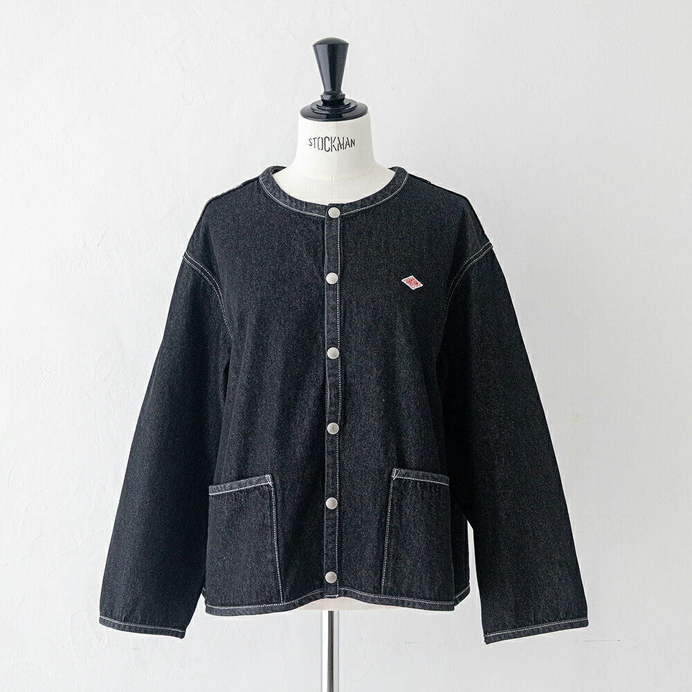 ダントン  コットンデニム カラーレスジャケット  (DT-B0397 SOU)  10OZ DENIM CREW NECK JACKET  DANTON(レディース)