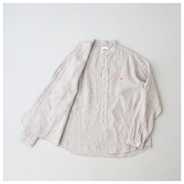 ダントンリネンストライプバンドカラーシャツ(DT-B0280KLP)LINENSTRIPEBANDCOLLARSHIRTL/SDANTON(メンズ)【2024春夏】*送料無料*【後払い決済不可】*