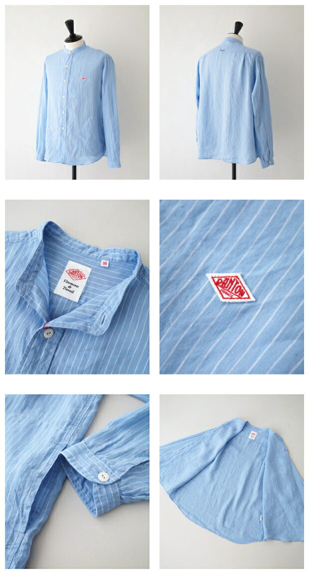 ダントンリネンストライプバンドカラーシャツ(DT-B0280KLP)LINENSTRIPEBANDCOLLARSHIRTL/SDANTON(メンズ)【2024春夏】*送料無料*【後払い決済不可】*
