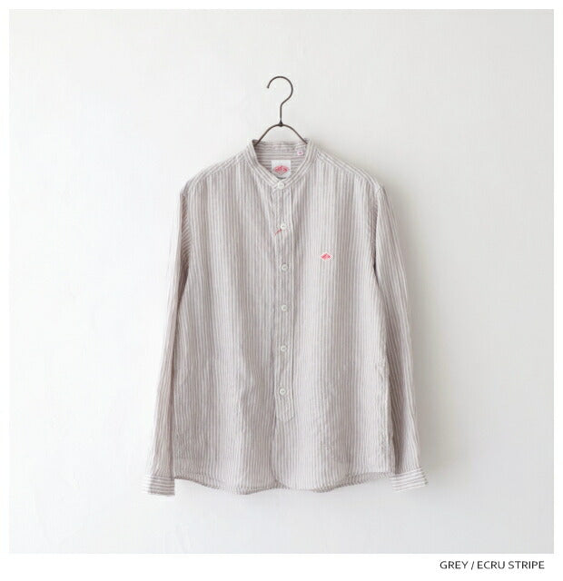 ダントンリネンストライプバンドカラーシャツ(DT-B0280KLP)LINENSTRIPEBANDCOLLARSHIRTL/SDANTON(メンズ)【2024春夏】*送料無料*【後払い決済不可】*