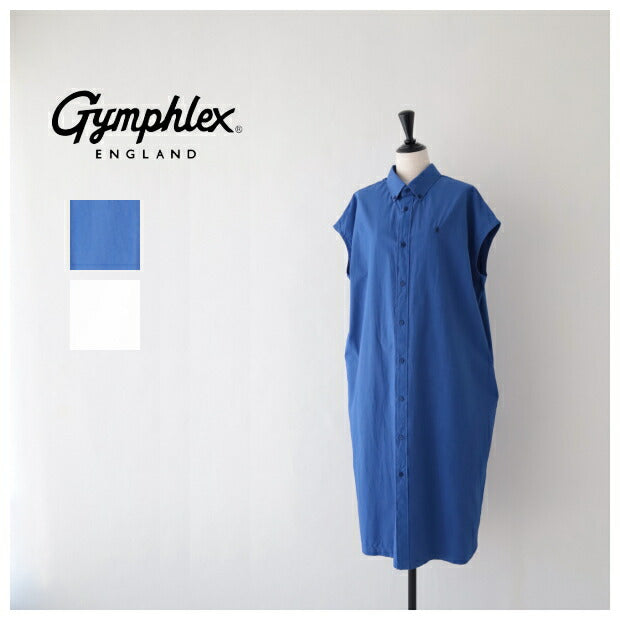 ジムフレックスコットンスリーブレスボタンダウンシャツワンピース(GY-B0246TYO)TYPEWRITERWASHERSLEEVELESSB.D.SHIRTDRESSGymphlex(レディース)【2024春夏】*送料無料*【後払い決済不可】*