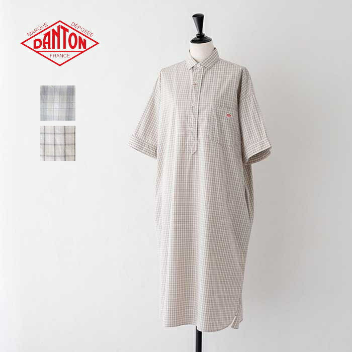 ダントンコットン半袖シャツチェックワンピース(JD-3655CPP)COTTONPOPLINPLAIDP.ODRESSS/SDANTON(レディース)【2024春夏】*送料無料*【後払い決済不可】*