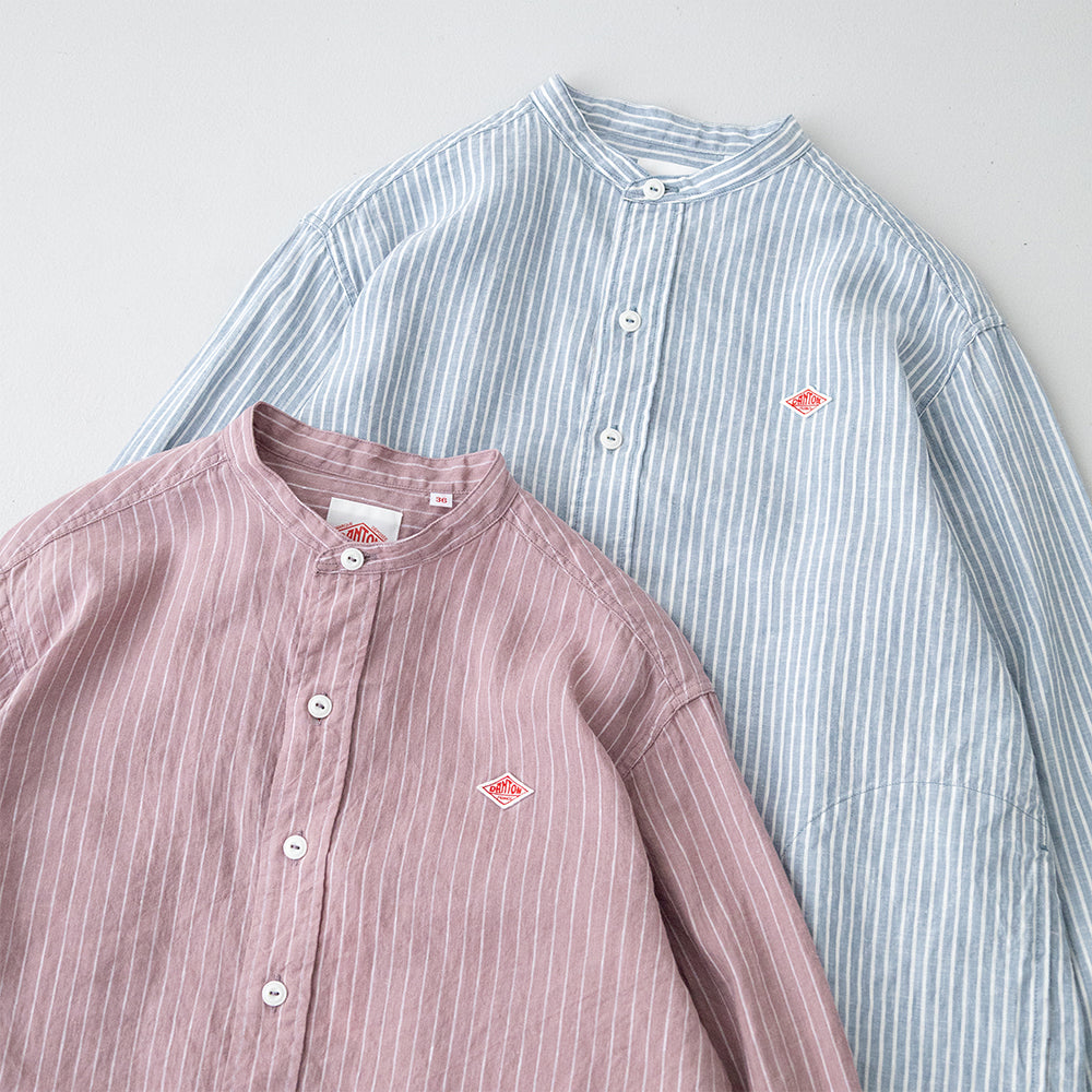 リネンコットン <BR>ストライプ<BR> バンドカラー シャツ L/S <BR>(DT-B0279 LCT) <BR>(レディース)<BR>【2026春夏】