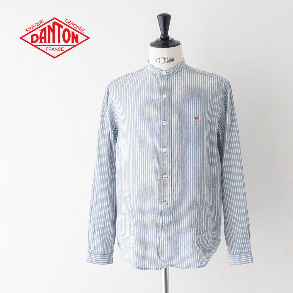 リネンコットン <BR>ストライプ <BR>バンドカラー シャツ L/S<BR> (DT-B0280 LCT)<BR> (メンズ)<BR>【2026春夏】