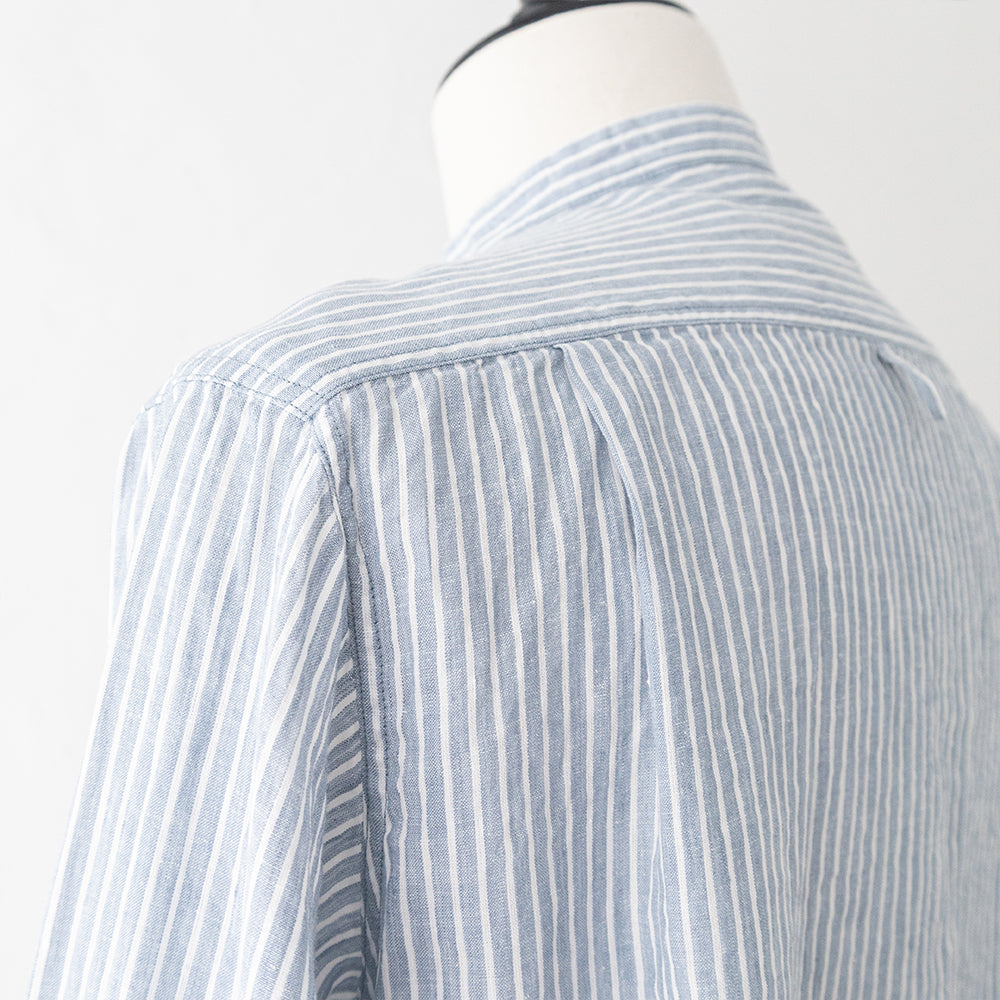 リネンコットン <BR>ストライプ <BR>バンドカラー シャツ L/S<BR> (DT-B0280 LCT)<BR> (メンズ)<BR>【2026春夏】
