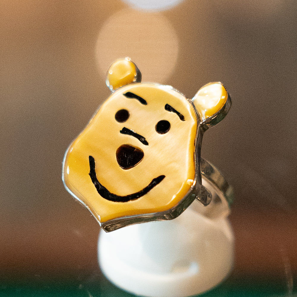 Zuni Inlay Faced Pooh Bear Adjustable Ring<br>【Don Dewa】<br>(RAY101705)