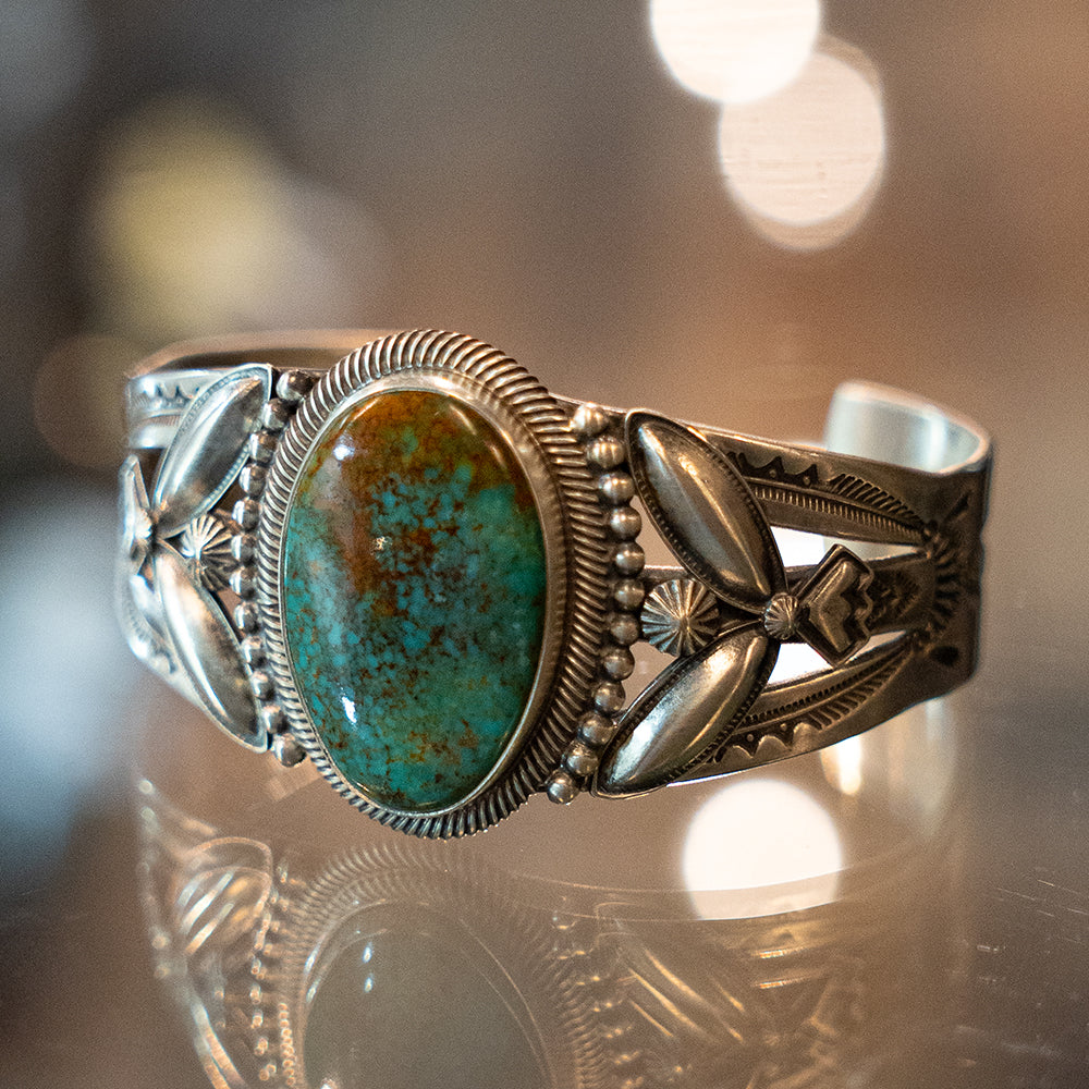 Fred Harvey Style Turquoise Bracelet<br>【Stanley Parker】<br>(LEW239601)