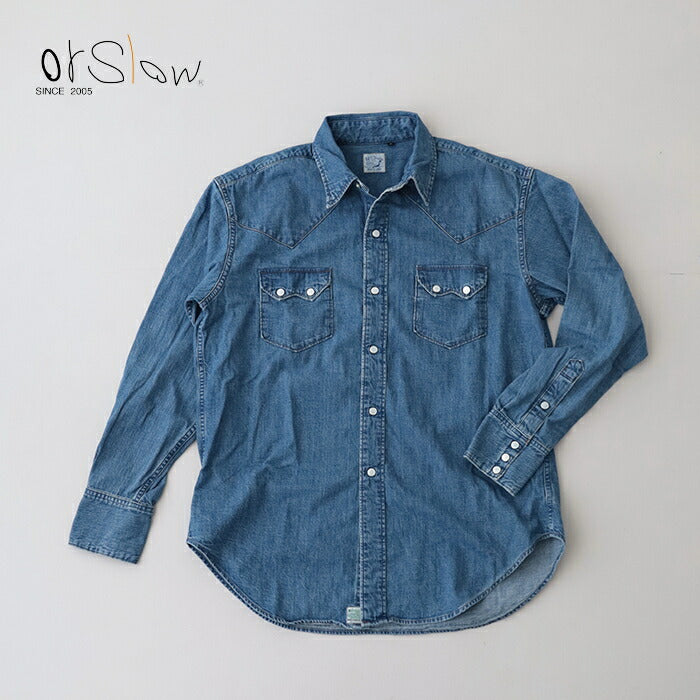 オアスロウデニムウエスタンシャツ(01-8124-95)DENIMWESTERNSHIRTUSEDWASHorSlow(メンズ)【2025秋冬】*送料無料*【後払い決済不可】*
