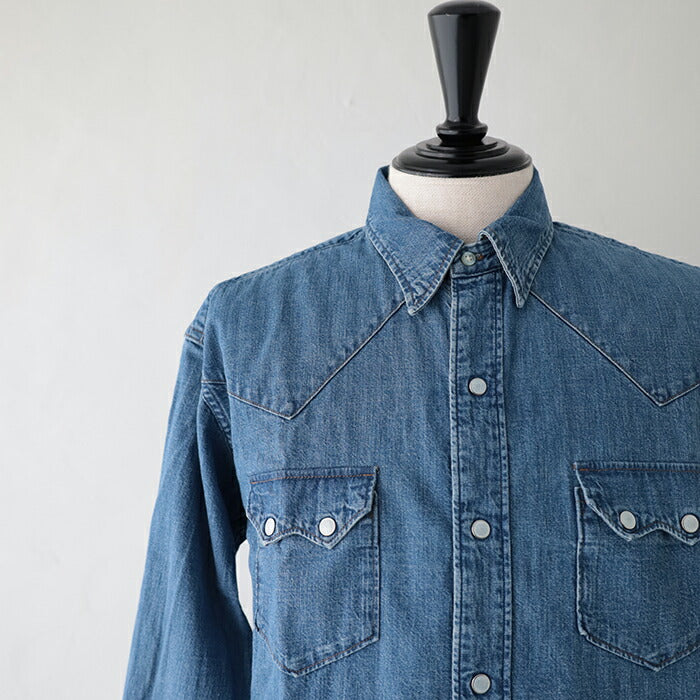 オアスロウデニムウエスタンシャツ(01-8124-95)DENIMWESTERNSHIRTUSEDWASHorSlow(メンズ)【2025秋冬】*送料無料*【後払い決済不可】*