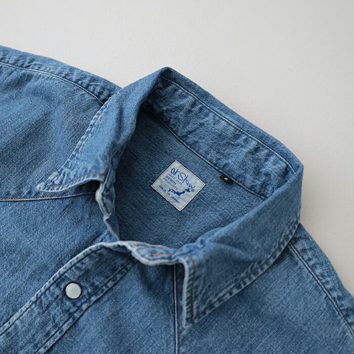 オアスロウデニムウエスタンシャツ(01-8124-95)DENIMWESTERNSHIRTUSEDWASHorSlow(メンズ)【2025秋冬】*送料無料*【後払い決済不可】*