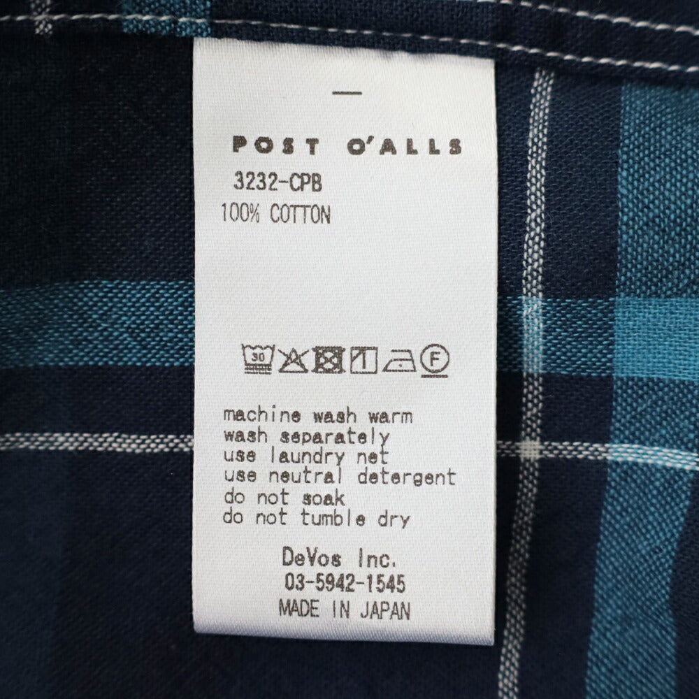 ポストオーバーオールズOriginalBLShirt(cottonplaidblue)(3232CPB)PostO’Alls(メンズ)【2026春夏】*送料無料*【後払い決済不可】*