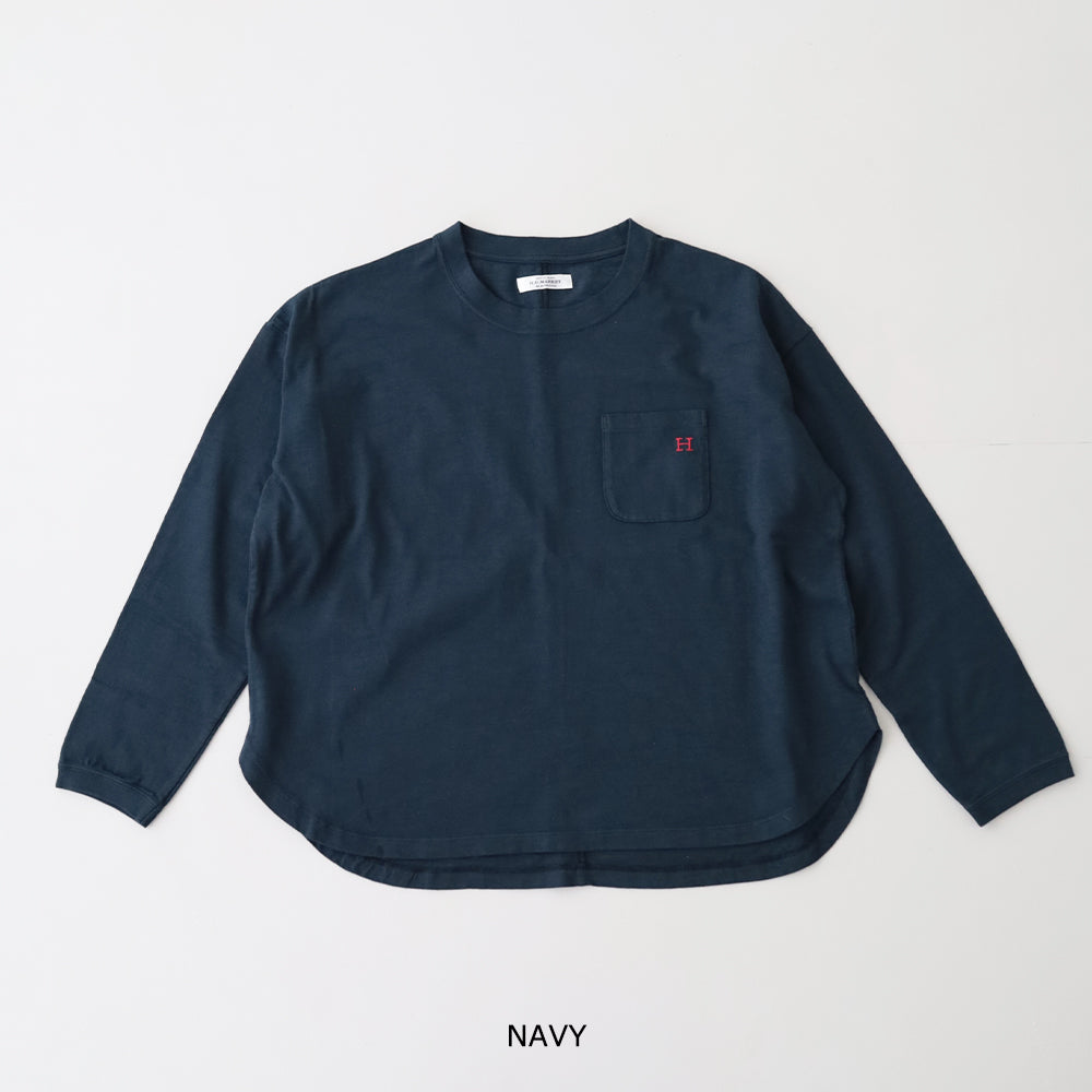 WWスラブテンジク <br>Hエンブロイダリーポケット<br> ラウンドヘム <br>ロングスリーブTシャツ <br>(1017867) <br>(レディース)