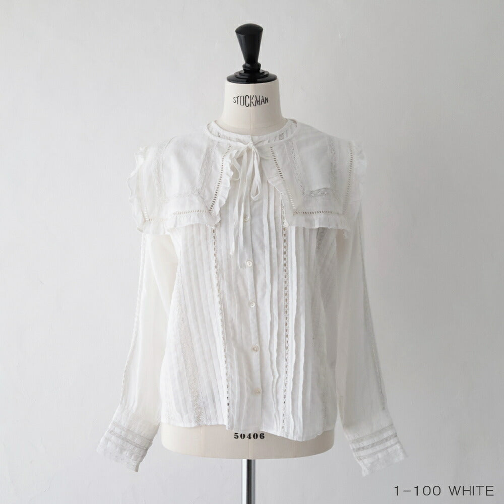 ナイジェルケーボンリバースレースブラウス-カディ(80520810701)LEAVERSLACEBLOUSEKHADINigelCabourn(レディース)【2026春夏】*送料無料*【後払い決済不可】*