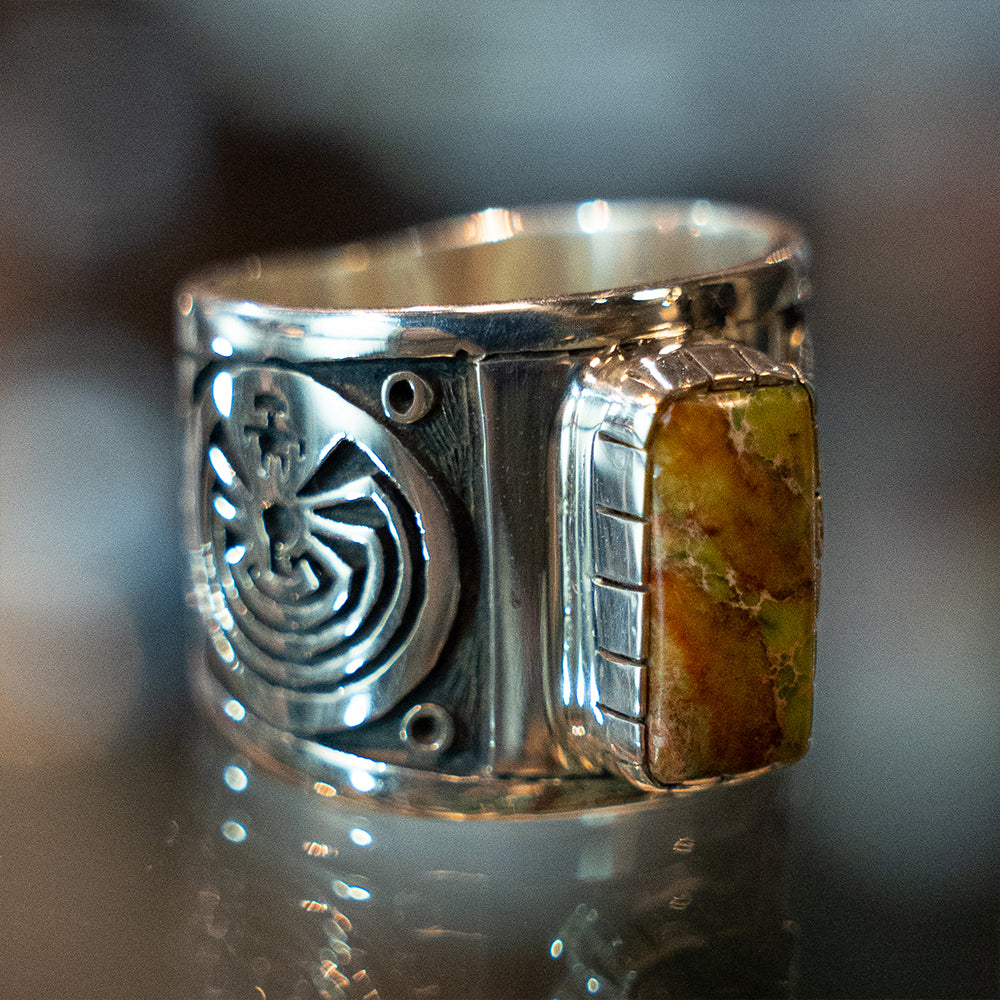 Hopi Sonoran Gold Turquoise Band Ring【Clifton Mowa】(LEW140302)